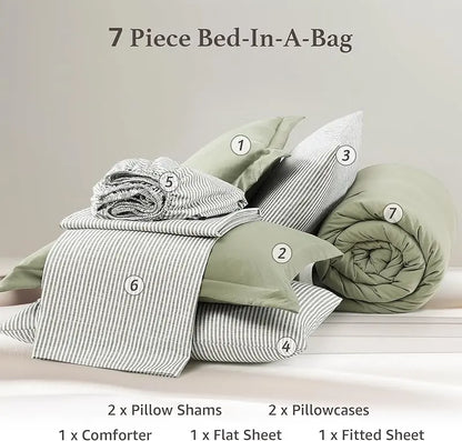 ☁️ 7-Piece Coastal Microfiber Comforter Set with Storage Pockets