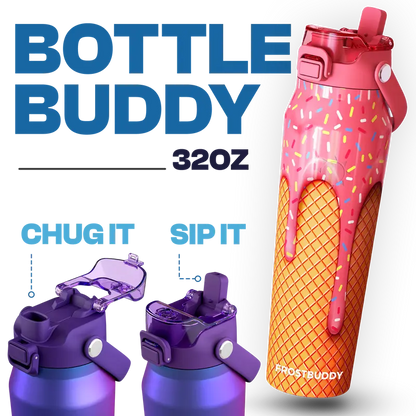 Bottle Buddy - Dual Function lid Water Bottle - Stainless Steel - Double Wall Insulated