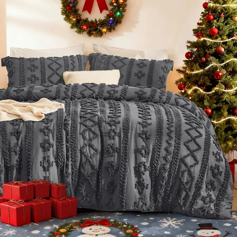Bohemian Tufted Comforter Set - 3pc Soft Jacquard Bedding