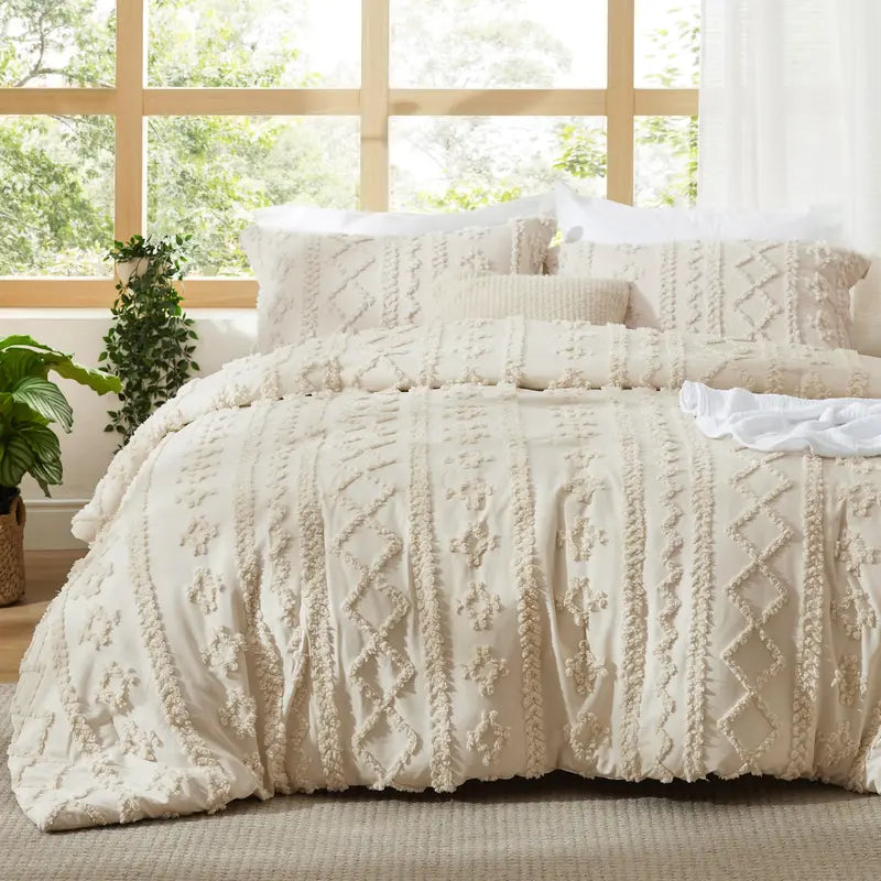 Bohemian Tufted Comforter Set - 3pc Soft Jacquard Bedding