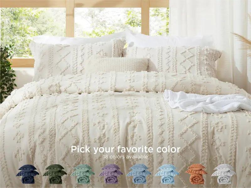 Bohemian Tufted Comforter Set - 3pc Soft Jacquard Bedding