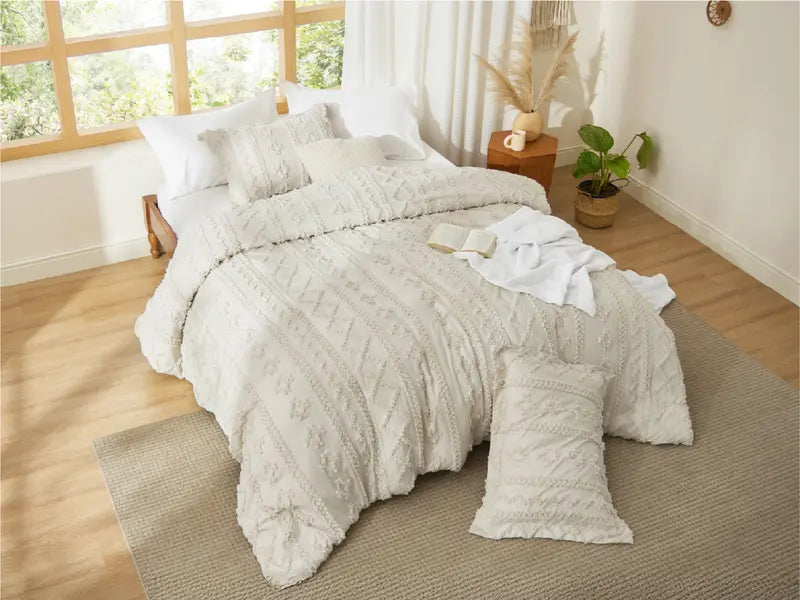 Bohemian Tufted Comforter Set - 3pc Soft Jacquard Bedding